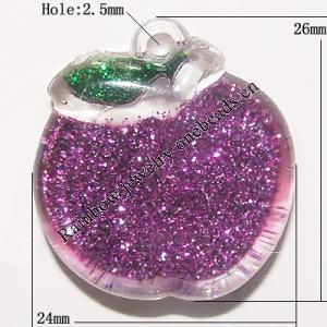 Resin Pendent, Fruit 26x24mm Hole:2.5mm, Sold by Bag