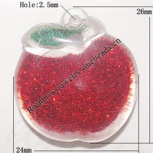 Resin Pendent, Fruit 26x24mm Hole:2.5mm, Sold by Bag