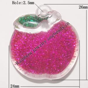 Resin Pendent, Fruit 26x24mm Hole:2.5mm, Sold by Bag