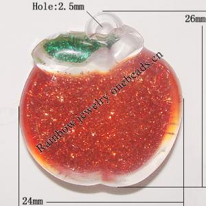 Resin Pendent, Fruit 26x24mm Hole:2.5mm, Sold by Bag