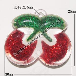 Resin Pendent, Fruit 25x30mm Hole:2.5mm, Sold by Bag