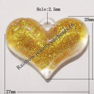 Resin Pendent, Heart 20x27mm Hole:2.5mm, Sold by Bag