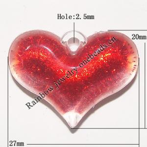 Resin Pendent, Heart 20x27mm Hole:2.5mm, Sold by Bag