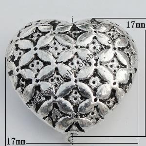 Bead Zinc Alloy Jewelry Findings Lead-free, Heart 17x17mm, Hole:0.5mm Sold by Bag