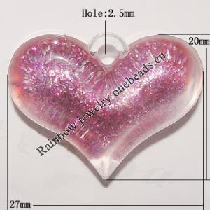 Resin Pendent, Heart 20x27mm Hole:2.5mm, Sold by Bag