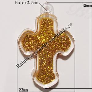 Resin Pendent, Cross 35x23mm Hole:2.5mm, Sold by Bag