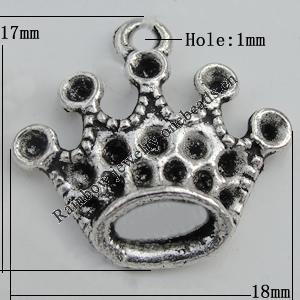 Pendant Zinc Alloy Jewelry Findings Lead-free, Crown 17x18mm Hole:1mm Sold by Bag