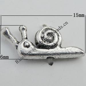 Bead Zinc Alloy Jewelry Findings Lead-free, Animal 6x15mm, Hole:1mm Sold by Bag