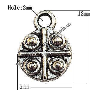 Pendant, Lead-free Zinc Alloy Jewelry Findings, Flat Round 9x12mm Hole:2mm, Sold by Bag