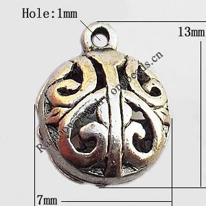 Pendant, Lead-free Zinc Alloy Jewelry Findings, Round 13x7mm Hole:1mm, Sold by Bag