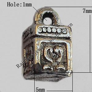 Pendant, Lead-free Zinc Alloy Jewelry Findings, Cube 5x7mm Hole:1mm, Sold by Bag