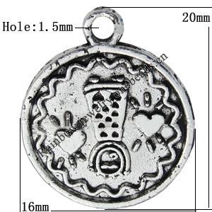 Pendant Zinc Alloy Jewelry Findings Lead-free, 16x20mm Hole:1.5mm Sold by Bag