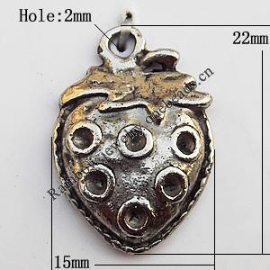 Pendant, Lead-free Zinc Alloy Jewelry Findings, Fruit 15x22mm Hole:2mm, Sold by Bag