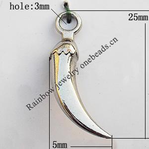 Pendant, Lead-free Zinc Alloy Jewelry Findings, 25x5mm Hole:3mm, Sold by Bag