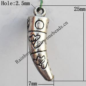 Pendant, Lead-free Zinc Alloy Jewelry Findings, 7x25mm Hole:1.5mm, Sold by Bag