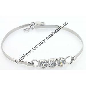 Sterling Silver European style Bracelets, with Zircon, Length:7.1 Inch, Sold by PC