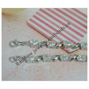 Sterling Silver European style Bracelets, with Zircon, Length:7.1 Inch, Sold by PC