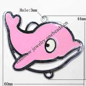 Zinc Alloy Enamel Pendant, Fish 60x44mm Hole:3mm, Sold by Group