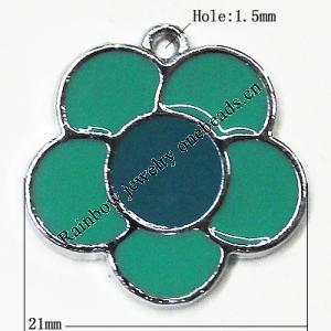 Zinc Alloy Enamel Pendant, Flower 21mm Hole:1.5mm, Sold by Group