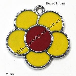 Zinc Alloy Enamel Pendant, Flower 21mm Hole:1.5mm, Sold by Group