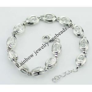 Sterling Silver European style Bracelets, with Zircon, Length:7.1 Inch, Sold by PC