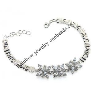 Sterling Silver European style Bracelets, with Zircon, Length:7.1 Inch, Sold by PC