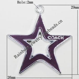 Zinc Alloy Enamel Pendant, Star 29x26mm Hole:2mm, Sold by Group