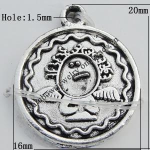 Pendant Zinc Alloy Jewelry Findings Lead-free, 16x20mm Hole:1.5mm Sold by Bag