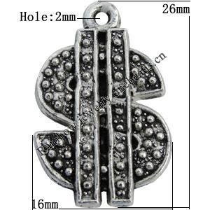 Pendant Zinc Alloy Jewelry Findings Lead-free, 26x16mm, Hole:2mm Sold by Bag
