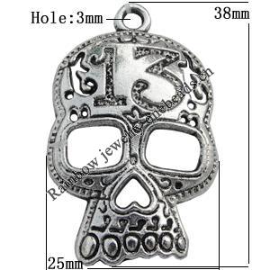 Pendant Zinc Alloy Jewelry Findings Lead-free, 38x25mm Hole:3mm Sold by Bag
