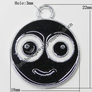 Zinc Alloy Enamel Pendant, Flat Round 22x18mm Hole:3mm, Sold by Group