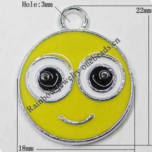 Zinc Alloy Enamel Pendant, Flat Round 22x18mm Hole:3mm, Sold by Group