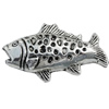 European Style Beads Zinc Alloy Jewelry Findings Lead-free, Fish 35x20mm, Hole:4mm Sold by Bag