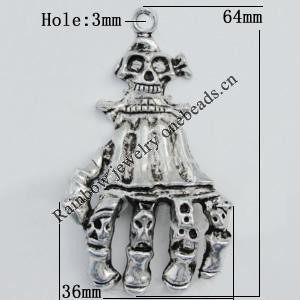 Pendant Zinc Alloy Jewelry Findings Lead-free, 64x36mm Hole:3mm Sold by Bag