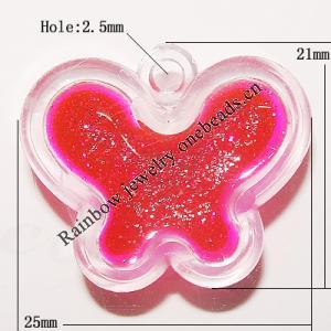 Resin Pendent, Butterfly 21x25mm Hole:2.5mm, Sold by Bag