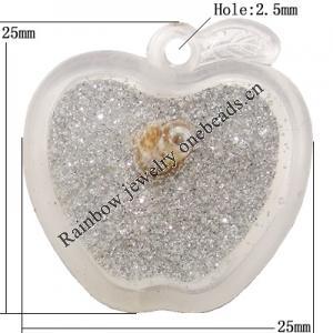 Resin Pendent, Apple 25x25mm Hole:2.5mm, Sold by Bag