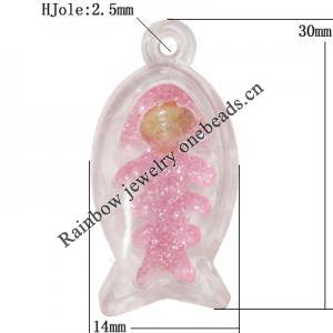 Resin Pendent, Fish 30x14mm Hole:2.5mm, Sold by Bag