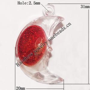 Resin Pendent, Moon 31x20mm Hole:2.5mm, Sold by Bag