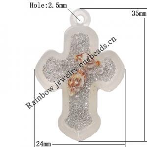 Resin Pendent, Cross 35x24mm Hole:2.5mm, Sold by Bag