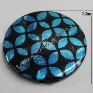 Painted Spray-paint Acrylic Beads, Flat Round 32mm Hole:2mm Sold by Bag