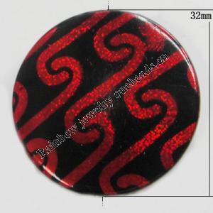 Painted Spray-paint Acrylic Beads, Flat Round 32mm Hole:2mm Sold by Bag