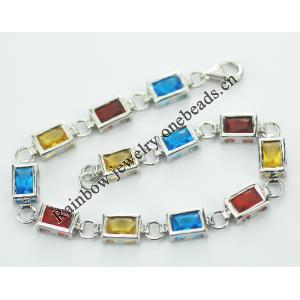 Sterling Silver European style Bracelets, with crystal, Length:7.5 inch, Sold by PC