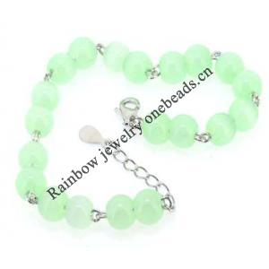 Sterling Silver European style Bracelets, with green kyanite, Length:7.1 inch, Sold by PC