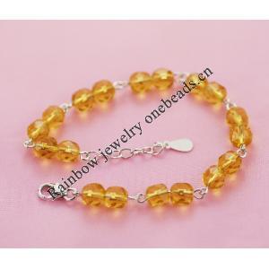 Sterling Silver European style Bracelets, with citrine, Length:7.1 inch, Sold by PC
