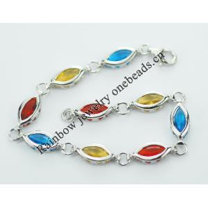 Sterling Silver European style Bracelets, with crystal, Length:7.5 inch, Sold by PC