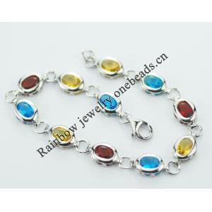 Sterling Silver European style Bracelets, with crystal, Length:7.5 inch, Sold by PC