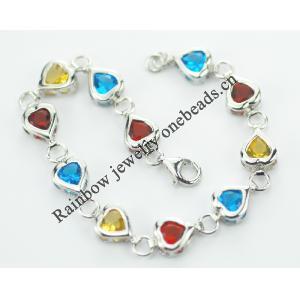 Sterling Silver European style Bracelets, with crystal, Length:7.5 inch, Sold by PC