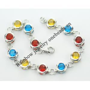 Sterling Silver European style Bracelets, with crystal, Length:7.5 inch, Sold by PC