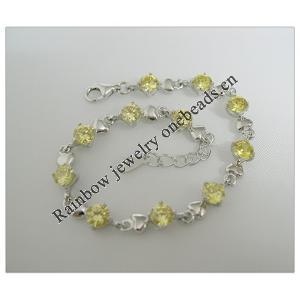 Sterling Silver European style Bracelets, with crystal, Length:7.1 inch, Sold by PC