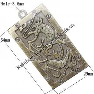 Zinc Alloy Pendant, Rectangle 54x29mm Hole:3.5mm, Sold by Bag